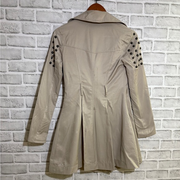 Aeropostale pretty little liars Beige Trench Coat Black Studded Sleeves, XS - Picture 8 of 10